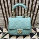 Replica Chanel Quilted Lambskin Small Flap Bag with Ring Top Handle AS1357 Blue 2020 Collection AQ04375