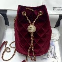 Replica Chanel Quilted Velvet Drawstring Bucket Bag with Crystal Ball Charm AS1894 Burgundy 2020 Collection AQ00695