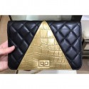 Replica Chanel Reissue 2.55 Lambskin and Crocodile Embossed Calfskin Wallet on Chain WOC Bag AP0612 Black/Gold 2019 AQ02670