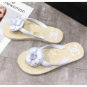 Replica Chanel Rubber Camellia Thong Slides Sandals White 2020 Collection AQ03487