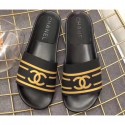 Replica Chanel Striped and CC Logo Mules Slides Slipper Sandals Black 2019 AQ03221