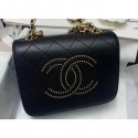 Replica Chanel Studs CC Logo Flap Bag Black 2020 AQ01226