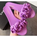 Replica Chanel Tpu Camellia Pool Mules Slides Sandals Purple 2020 AQ03911