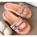 Replica Chanel Tweed CC Logo Magic Loop Mules Slipper Sandals Pink 2020 AQ03455