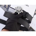 Replica Chanel Width 3cm Crystal and Pearl Flower Buckle Leather Belt Black Belt AQ02513