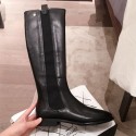 Replica Cheap Chanel Leather Camellia Slip-on Flat High Boots Black 2019 Collection AQ01539