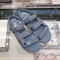 Replica Designer Chanel Chain Leather Strap Flat Sandals Blue 2020 Collection AQ01493