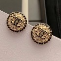 Replica Designer Chanel Quilted Metal Chain Leather Round Stud Earrings AB3047 Black/Gold 2019 Collection AQ01383