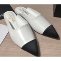 Replica Fashion Chanel Lambskin and Satin Slippers White/Black 2020 AQ02166