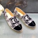 Replica Fashion Chanel Tweed Patent Leather Flat Espadrille G29762 White/Gray 2019 Collection AQ02555