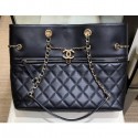 Replica High Quality Chanel Drawstring Shopping Tote Bag with Zip Black 2019 AQ02138