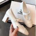 Replica Luxury Chanel Calfskin Mid-Heel Mary Janes Ballerinas Pump White 2019 Collection AQ03660