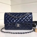 Replica Luxury Chanel Patent Calfskin Medium Classic Flap Bag A1112 Deep Blue（Silver Hardware） Collection AQ04080