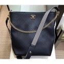 Replica Luxury Chanel Quilted Leather Striped Side Hobo Bag AS0666 Black 2019 AQ02639