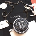 Replica Luxury Chanel Striped Grained Calfskin CC Filigree Round Clutch With Chain Bag AP0365 Black 2019 AQ00510