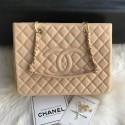 Replica Top Chanel Grained Calfskin Grand Shopping Tote GST Bag Beige/Gold Collection AQ00659