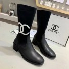 Best Chanel Calfskin and Knit Fabric CC Flat Fold Short Boots Black/White 2019 Collection AQ02569