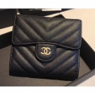 Best Chanel Chevron Small Flap Wallet Black 2018 AQ01659