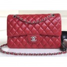 Best Chanel Classic Flap Medium Bag A1112 Red in Sheepskin Leather with Silver Hardware AQ03482