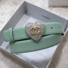 Best Chanel Leather Belt 30mm with Crystal Heart Buckle Green 2020 Collection Belt AQ02432