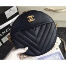 Best Imitation Chanel Chevron Round Vintage Chain Shoulder Bag Black 2018 AQ02809