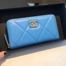 Chanel 19 Goatskin Long Zipped Wallet AP1063 Blue 2019 Collection AQ02875