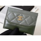 Chanel Aged Calfskin Gabrielle Card Holder A84386 Green AQ03669