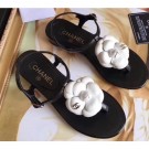 Chanel Camellia Thong Sandals Black/White 2019 AQ02898