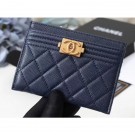 Chanel Caviar Leather Boy Card Holder A84431 Navy Blue AQ01765