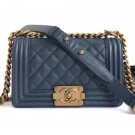 Chanel Caviar Leather Boy Flap Small Bag Navy Blue/Gold AQ01220