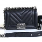 Chanel Caviar Leather Chevron Boy Flap Small Bag Black 2018 AQ04149