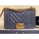 Chanel Caviar Leather Chevron Boy Flap Small Bag Gray/Gold AQ03874