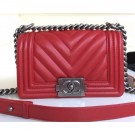 Chanel Caviar Leather Chevron Boy Flap Small Bag Red 2018 AQ04008