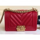 Chanel Caviar Leather Chevron Boy Flap Small Bag Red/Gold AQ03958