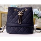 Chanel Caviar Leather Quilted Rolled Up Drawstring Bucket Bag Navy Blue AQ03838