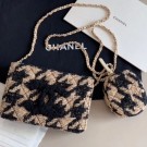 Chanel CC Houndstooth Tweed Wallet on Chain WOC and Coin Purse Beige/Black 2019 Collection AQ03984