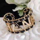 Chanel Chain Leather Cuff Bracelet AB3282 Black/Gold 2020 Collection AQ02016