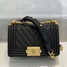 Chanel Chevron Grained Calfskin Small Boy Flap Bag A67085 Black/Bright Gold 2019 Collection AQ01230