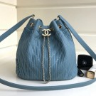 Chanel Chevron Pleated Bucket Bag Blue 2019 Collection AQ01462