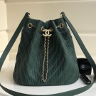 Chanel Chevron Pleated Bucket Bag Green 2019 Collection AQ02773