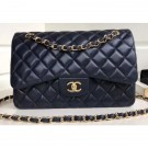 Chanel Classic Flap Jumbo/Large Bag A1113 Navy Blue in Sheepskin Leather with Gold Hardware AQ00831