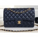 Chanel Classic Flap Medium Bag A1112 Navy Blue in Sheepskin Leather with Gold Hardware AQ00791