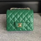 Chanel Classic Flap Mini Bag A1115 in Caviar Leather Green with Golden Hardware AQ01746