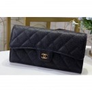 Chanel Classic Long Flap Wallet 30077 Grained Calfskin Black/Gold AQ04203