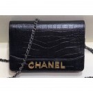 Chanel Crocodile Embossed Calfskin Gabrielle Wallet On Chain WOC Bag Black 2019 AQ02666