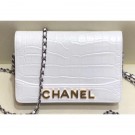 Chanel Crocodile Embossed Calfskin Gabrielle Wallet On Chain WOC Bag White 2019 AQ03602