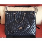 Chanel Crumpled Calfskin Patchwork Shopping Tote Bag Navy Blue 2019 AQ03256