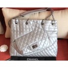 Chanel Crumpled Calfskin Patchwork Shopping Tote Bag Silver 2019 AQ04092