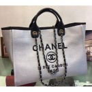 Chanel Deauville Canvas Tote Medium Shopping Bag White/Black AQ04304