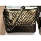 Chanel Glittered Aged Calfskin Gabrielle Medium Hobo Bag A93824 Chevron Gold 2019 AQ01670